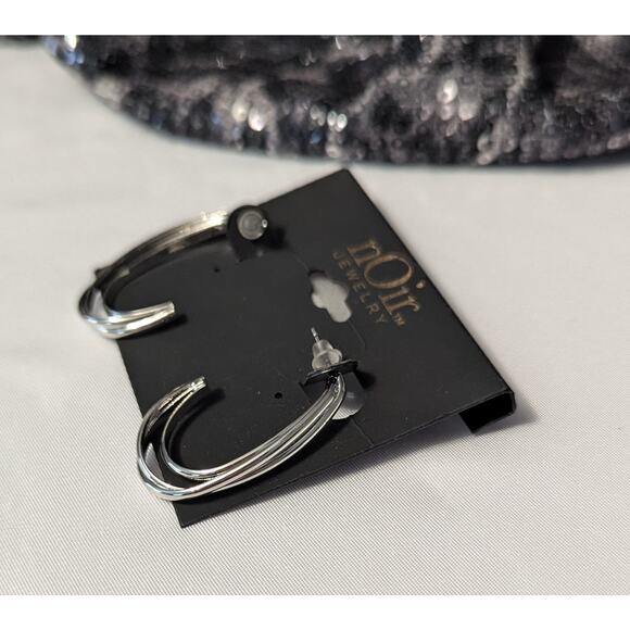 nOir Silver Tone Double Hoop Earrings - Picture 2 of 8